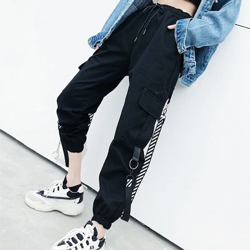 NCLAGEN женские штаны карго BF Свободные повседневные Хип-хоп свитшоты с лентами и
