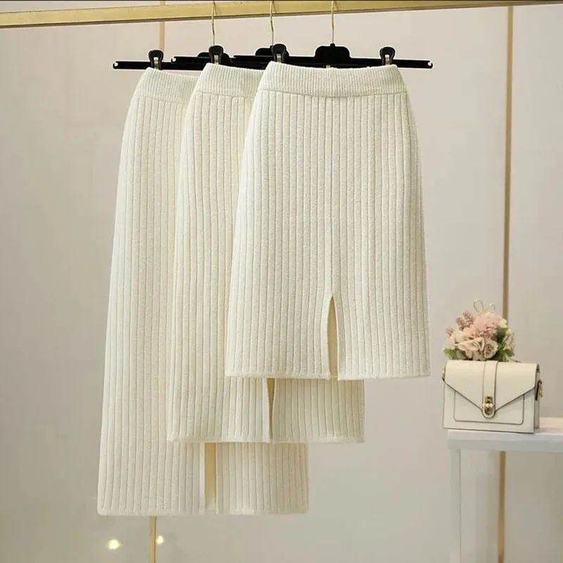 Женская длинная юбка с высокой эластичной талией вязаная юбка-карандаш Осенние