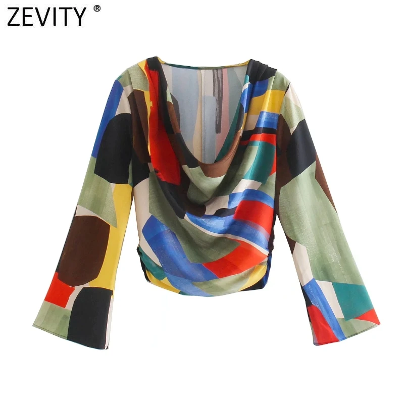 

Женская модная короткая рубашка Zevity с воротником-стойкой и принтом граффити, шикарная блузка-кимоно, Женская Лоскутная Блузка, Короткие топ...