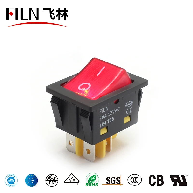Фото FILN ON-OFF 30 А/12 в 30 А/250 В Сверхмощный 4 контакта не водонепроницаемый T85 1E4 кулисный переключатель для крепления панели с лампой №5