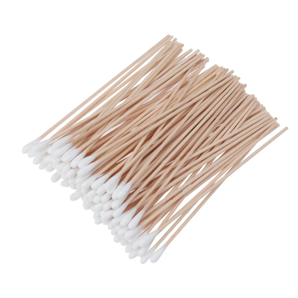 

100Pcs Long Wood Handle Cotton Swab Swabs Ear Cleaning Cosmetic Tool Makeup Removal Wound Care Cotton Buds Sanitary Roun