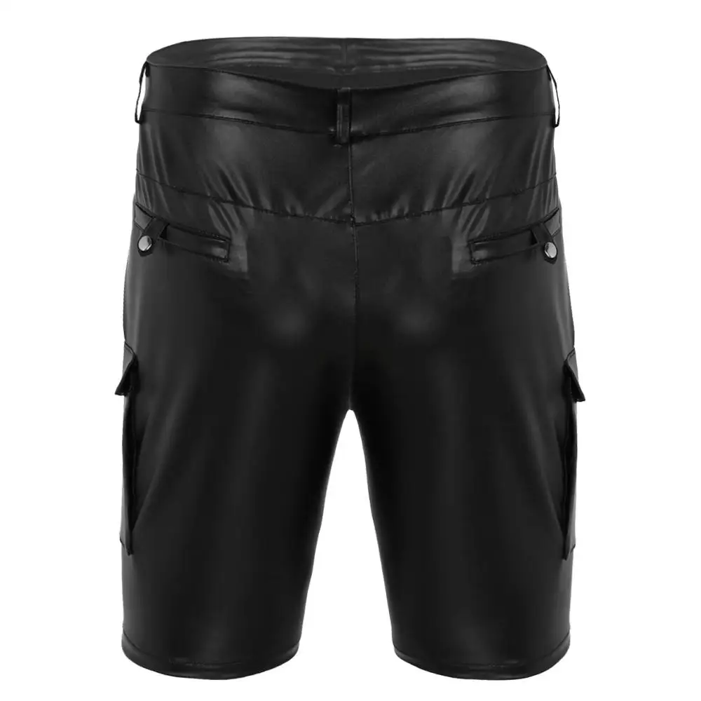 Шорты мужские из искусственной кожи блестящие повседневные штаны на молнии с