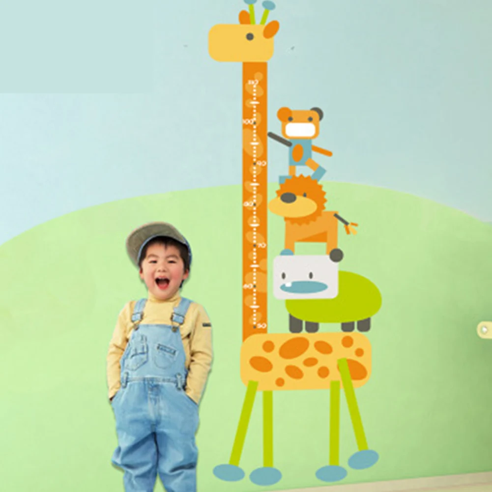 Настенная Наклейка с измерителем высоты Мультяшные животные Лев жираф для