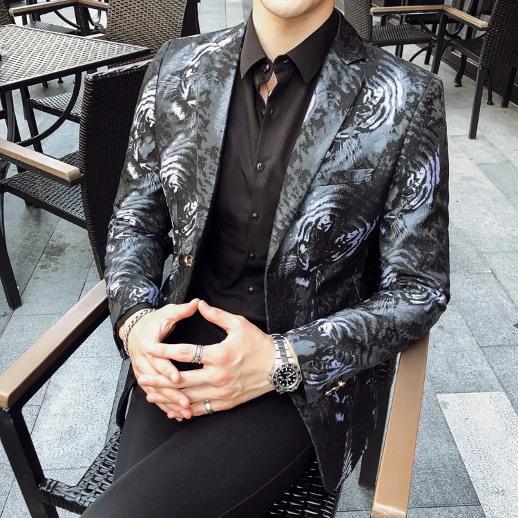 Новый мужской блейзер роскошный с принтом льва однобортный приталенный