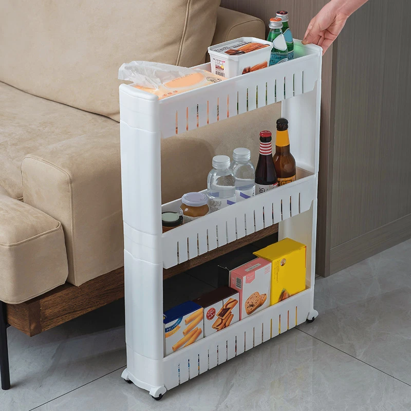 

Mobile Shelving Unit Organizer with 3 Large Storage Baskets Slim Slide Out Pantry Storage for Narrow Spaces Panier Rangement