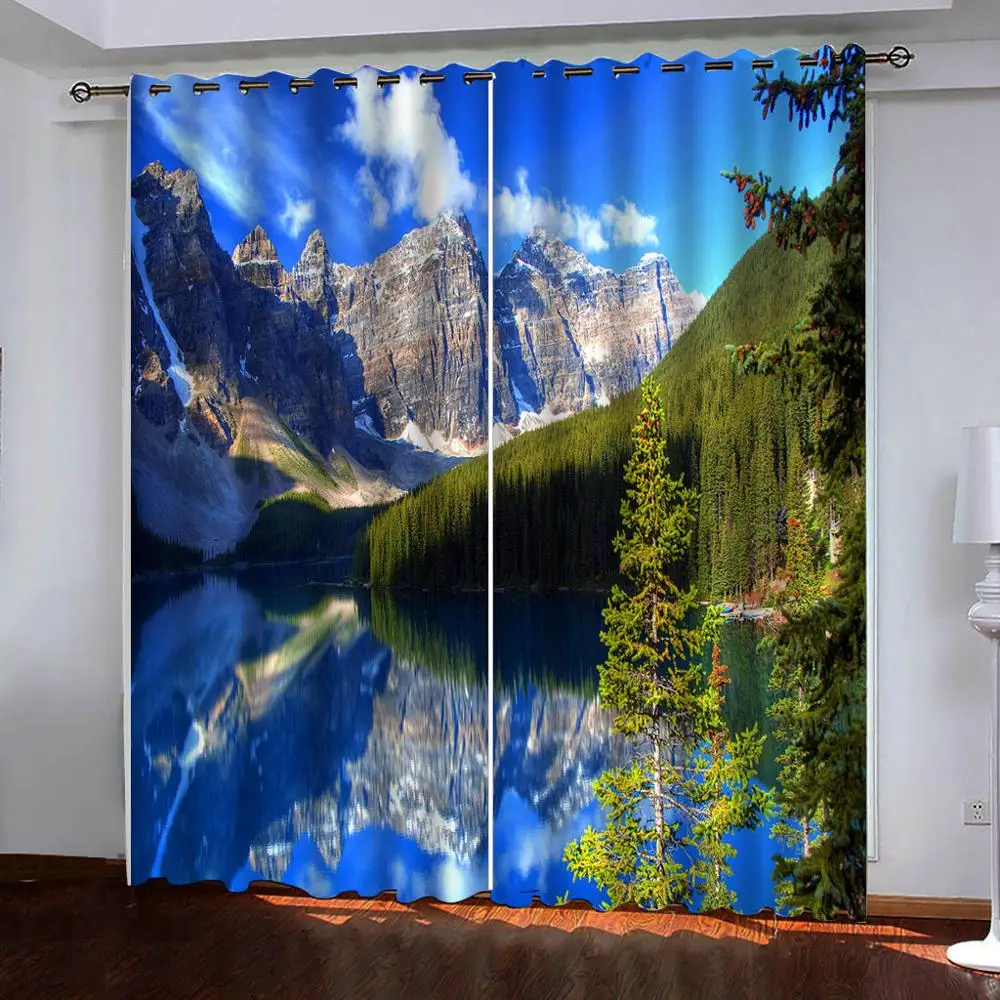 

Snow mountain scenic lake Digital Photo Printing Blackout 3D Curtains for Living Room Bedding Room Hotel Drapes Cortinas