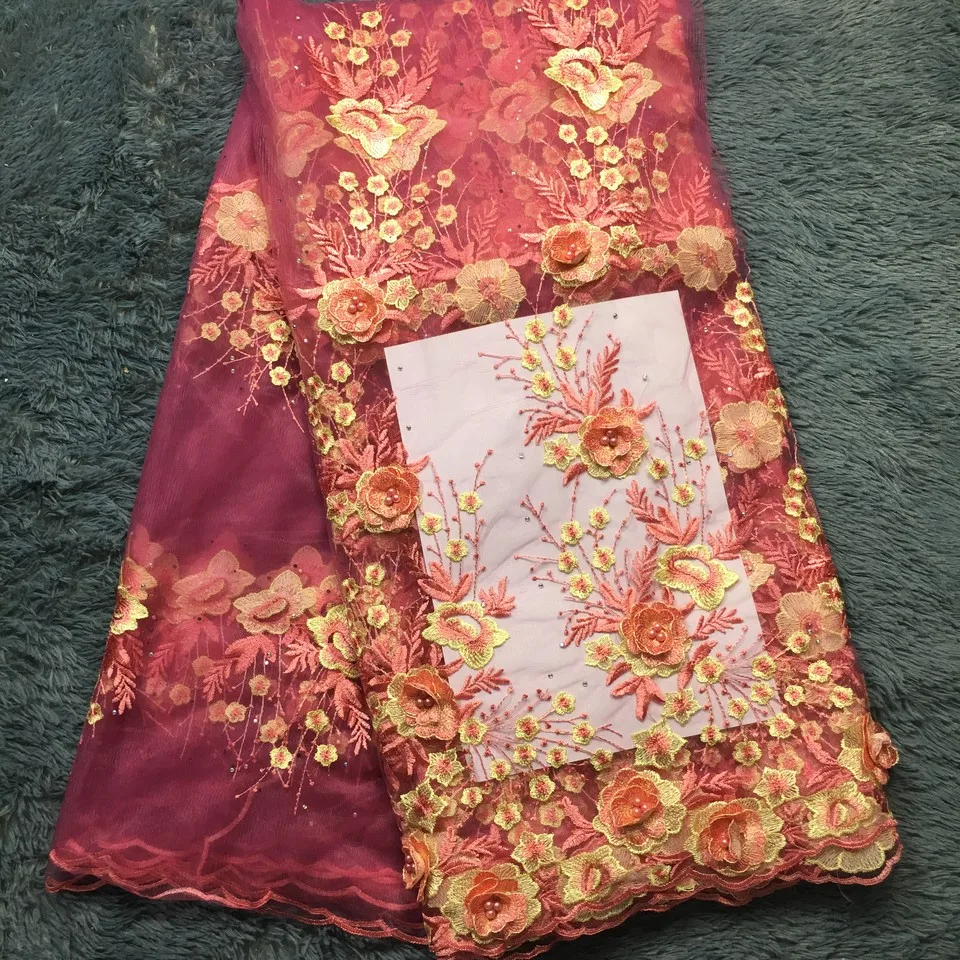 Африканская кружевная ткань 2021 Высококачественная 3d аппликация вышивка тюль