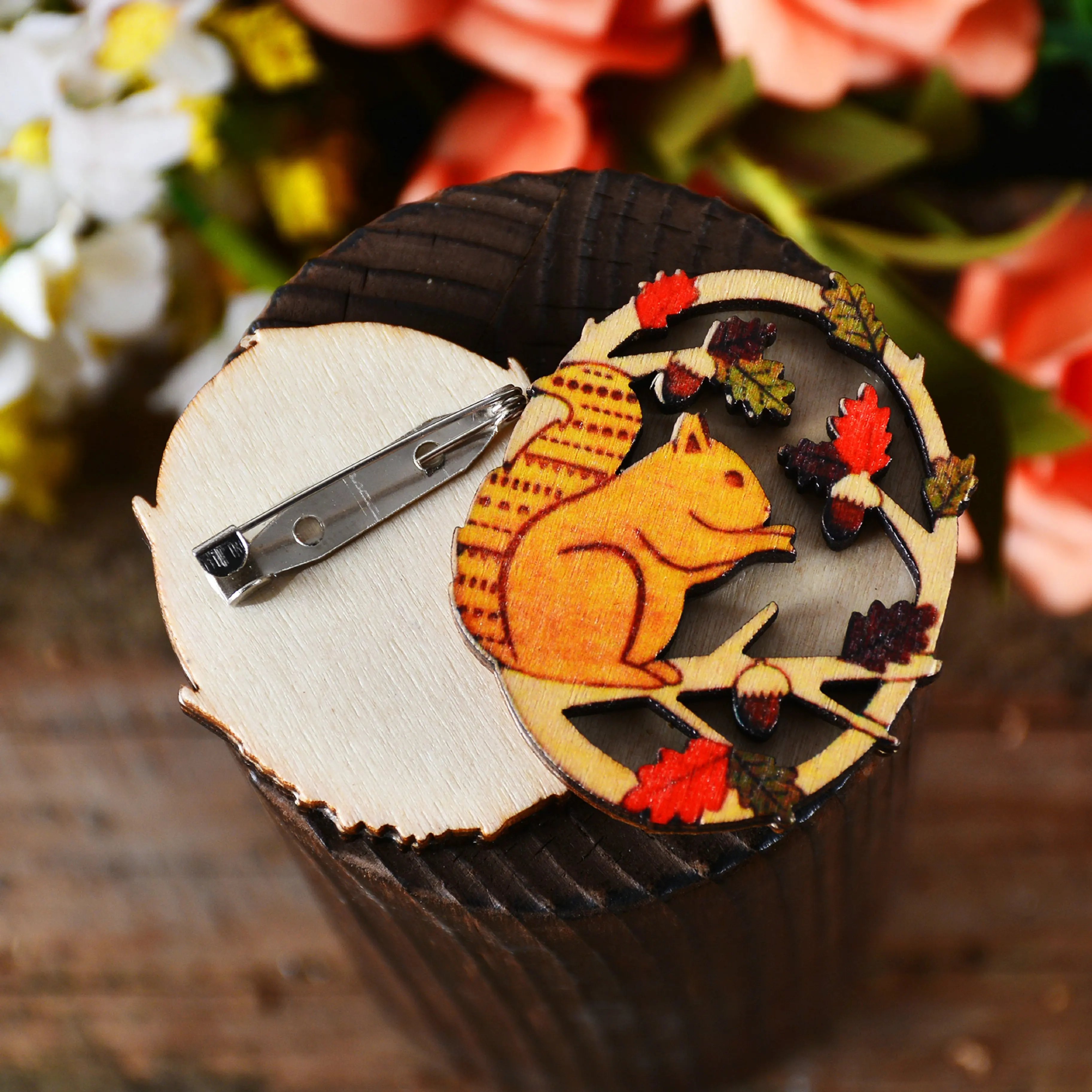 Новинка 2019 рождественские деревянные броши для девочек мультяшная белка модное