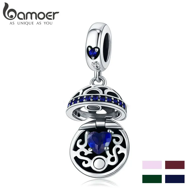 BAMOER 925 пробы Серебряный 4 цвета Любовь Подарочная коробка болтающийся мяч Шарм Сердце проложить Fit Браслеты и ожерелья ювелирные изделия SCC689-G