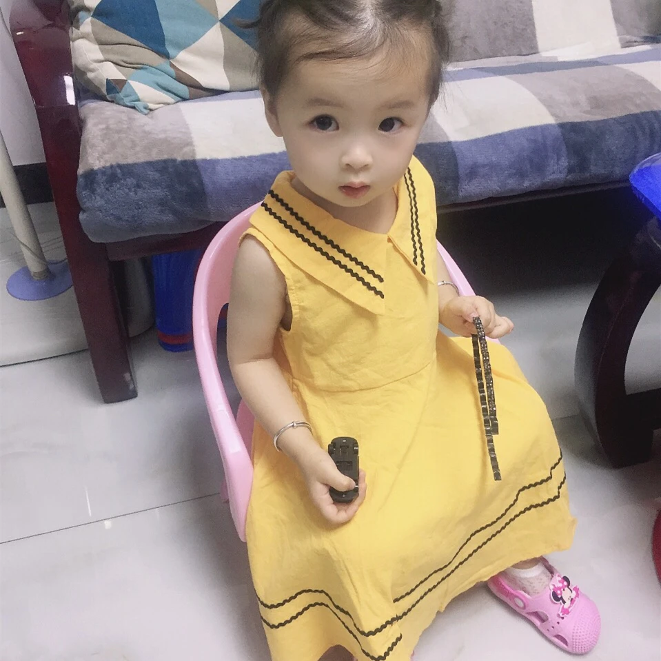 Детское плиссированное платье принцессы школьное из чистого хлопка в морском