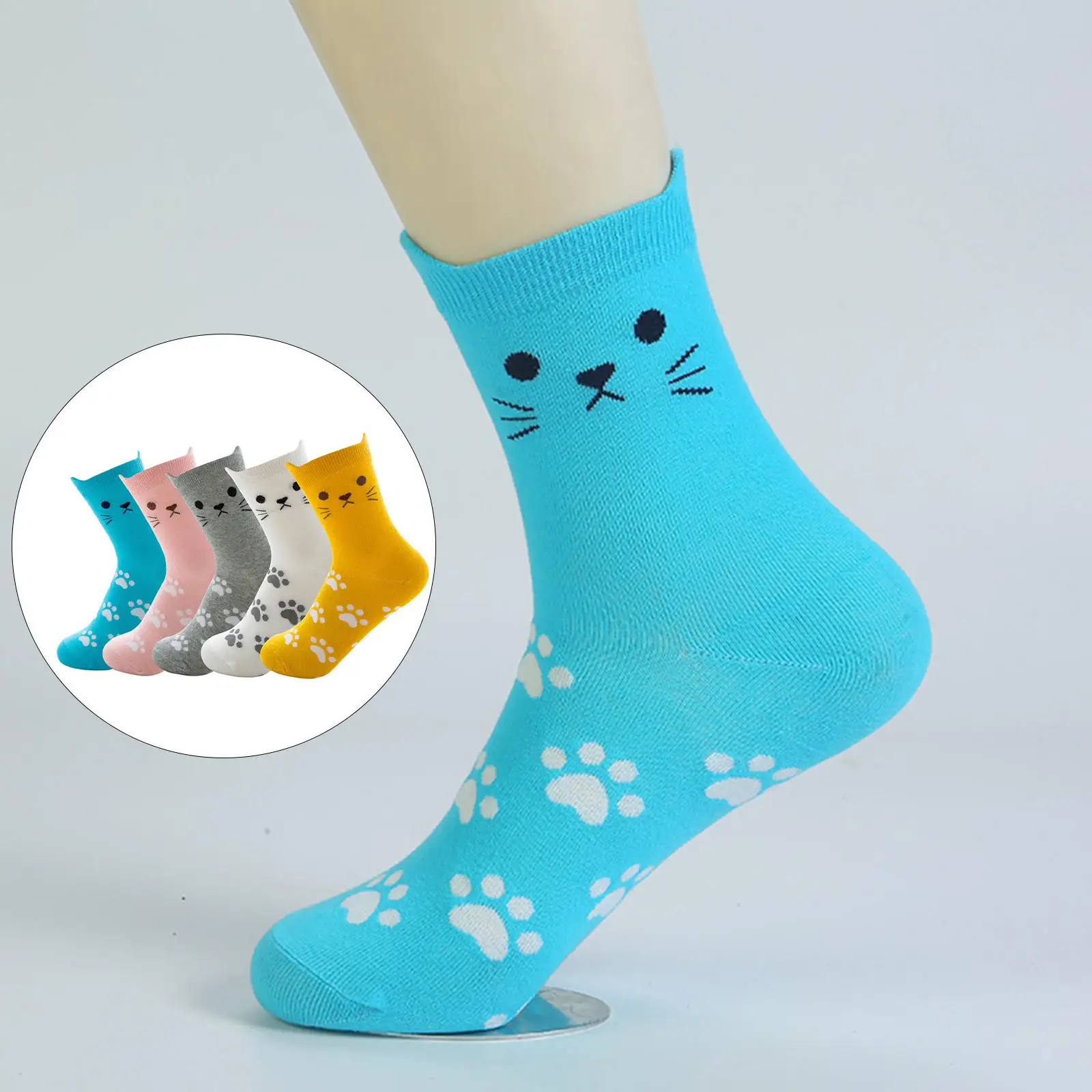 

5 Pairs Women Crew Socks Casual Cotton Stretch Cartoon Animal Cute Novelty Socks