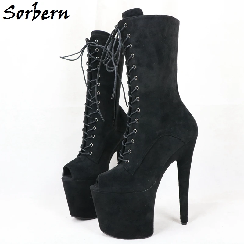 Женские ботинки до середины икры на шнуровке для танцев шесте обувь