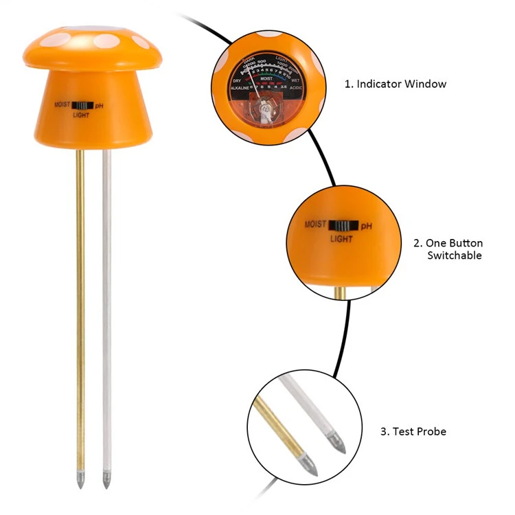 

3-in-1 Mushroom Model Double Probe Multifunctional Stainless metal Professional ph sensor Soil Moisture meter