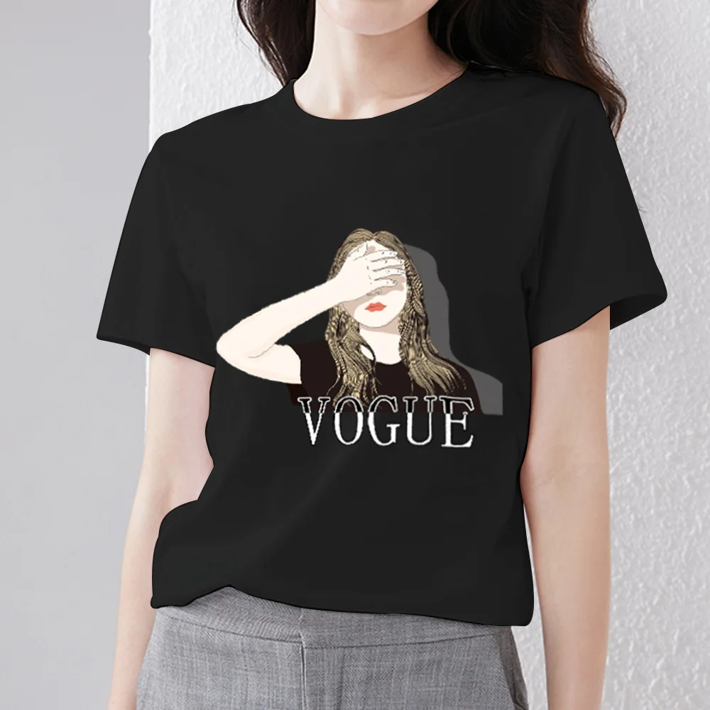 

Women's T-shirt High Quality Classic Cartoon Pattern Series Tee Shirt O-neck Black Soft All-match Female Print Short Sleeve Tops