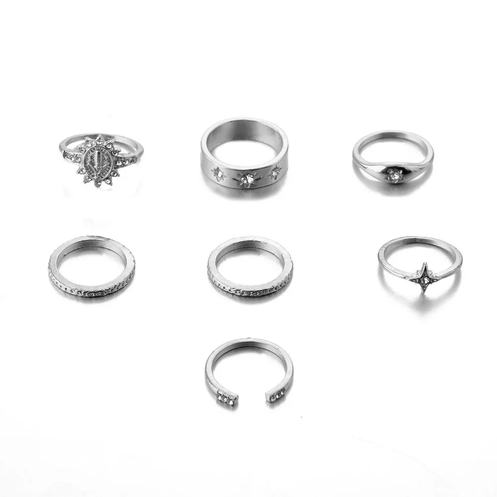7 шт./компл. комплект колец на палец в стиле бохо со звездой и кристаллами модные