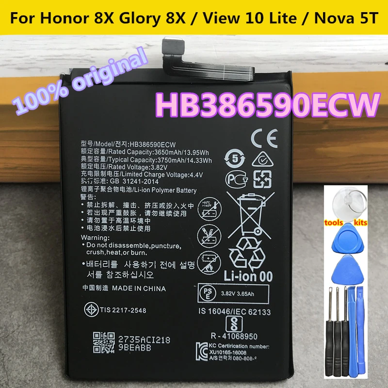 

Original 3750mA HB386590ECW Battery For Huawei Honor 8X Glory 8X / View 10 Lite / Nova 5T JSN-L21 L22 L23 L42