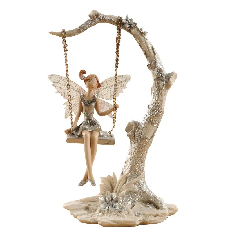 

European Resin Angel Ornaments Lovely People Miniature Figurines Flower Fairy Garden Swing Elf Wedding Gifts Room Home Decor