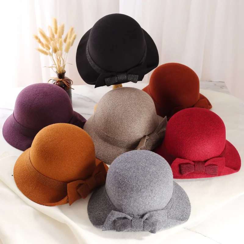 

Ladies Elegant Winter warm Cap Wool Warm Floppy Hats for Women Middle Age Female Bucket Fedoras Hats For mom