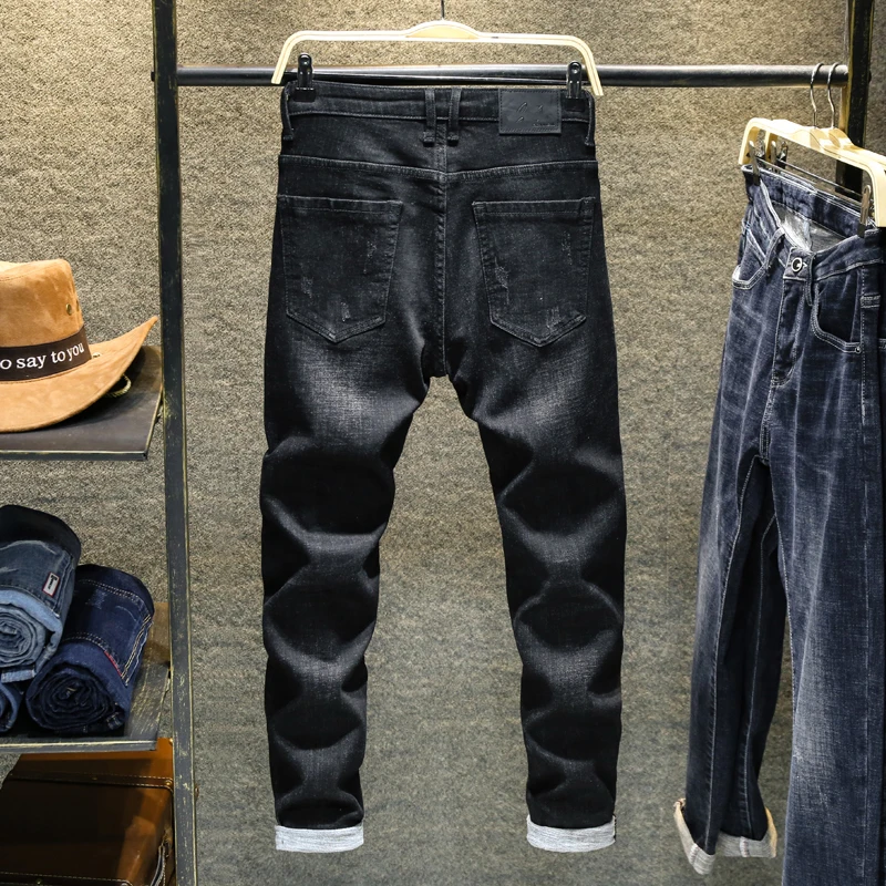 

Мужские джинсы Homme, прямые брюки, мужские Модные Классические джинсы с дырками, Metrosexual, Прямые рваные джинсы, высокое качество, хлопок