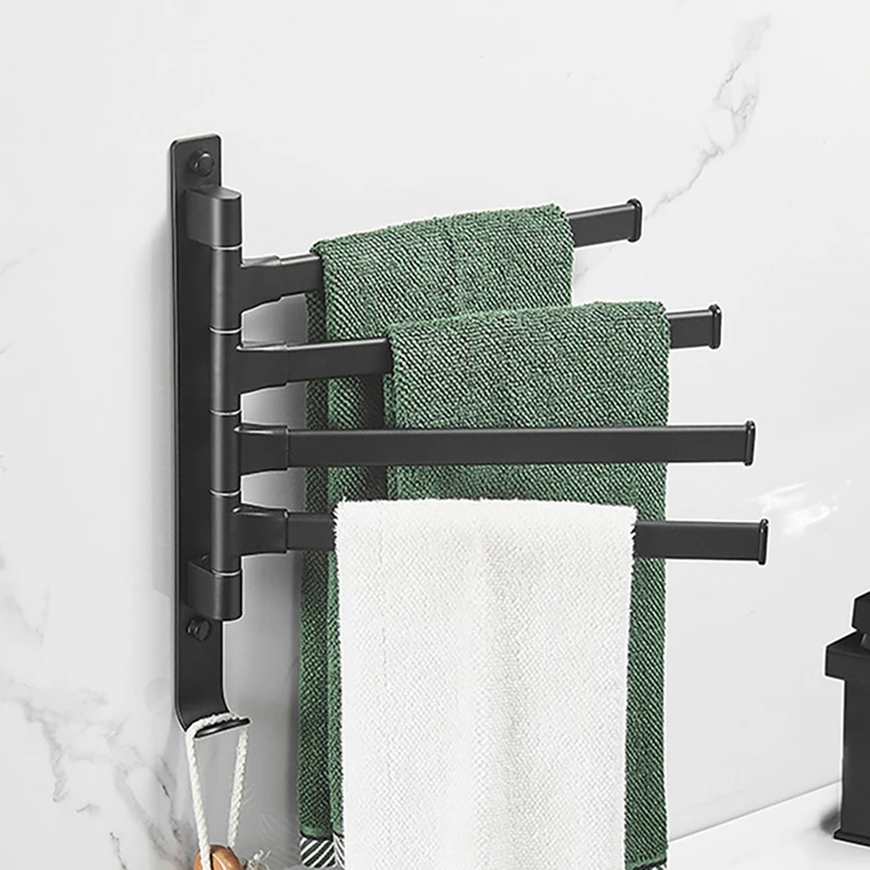 

Towel Bar For Bathrooms With Swing Out 4-Arms Space Aluminum Swivel Towel Bars Wall Mounted Storage Rack With Hooks