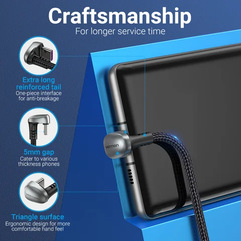 Vention 66W USB Type C кабель для Huawei P40 P30 5A 180 ° угол быстрой зарядки провод для Nintendo переключатель Xiaomi U образный USB C кабель