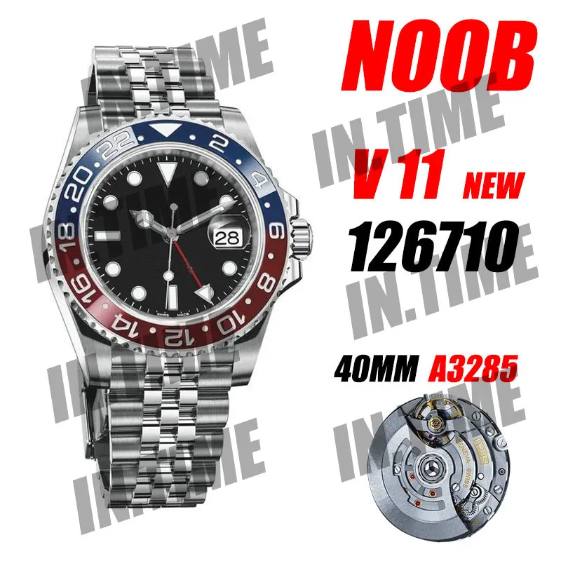 Мужские механические часы GMT Master II 126710 BLRO Real Blue/Red Ceramic 904L Noob 1:1 лучший на юбилейном