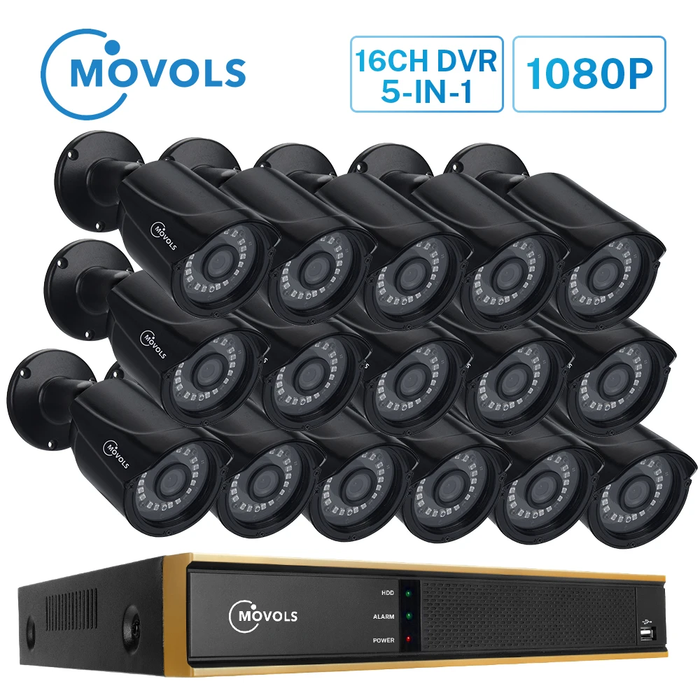 

Movols 16CH CCTV камера система 16 шт 2MP IR камера безопасности Система H.265 P2P DVR комплект водонепроницаемый открытый видео наблюдения набор