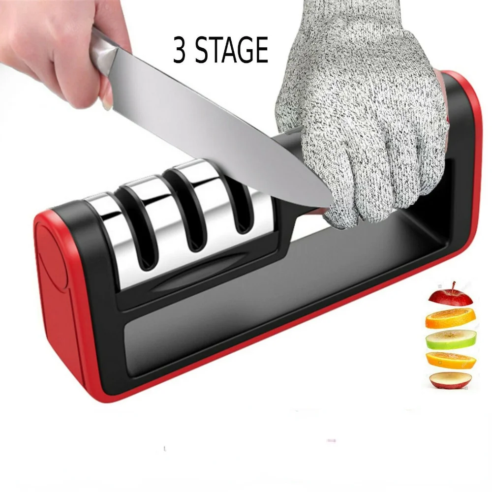 

KNIFE SHARPENER PROFESSIONAL CHEF SYSTEM Ceramic Tungsten Diamond 3 Stage Tool