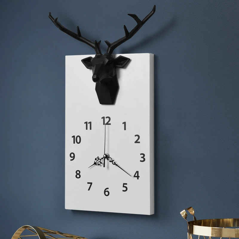 

MODERN DESIGN SINGLE FACE WALL CLOCK FOR HOME DECOR OFFICE RESIN DEER HEAD CRAFT WOOD DIAL SILENT HANGING CLOCK WALL DECORATION