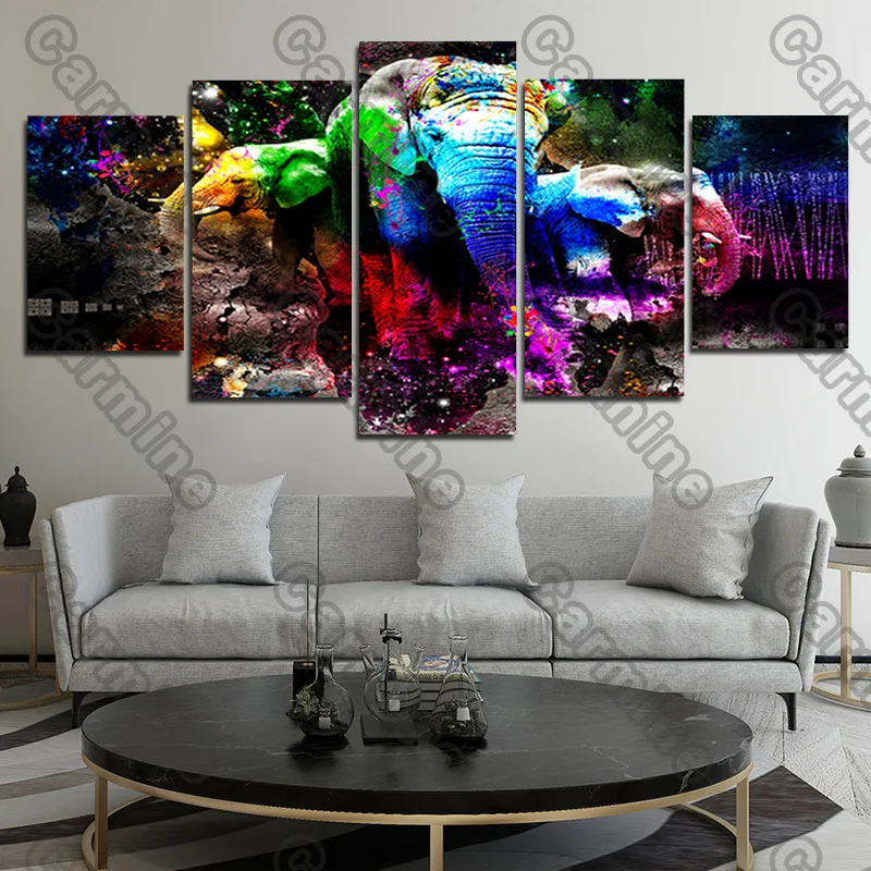 

Poster Colored Elephants Animal Canvas Painting 5Pcs Posters Painting Wall Art Decoration for Living Room and Bedroom Frameless