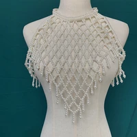new big size necklace handmade woven dress accessories party bridal wedding dress pearl shawl large pearl shoulder chain jewelry