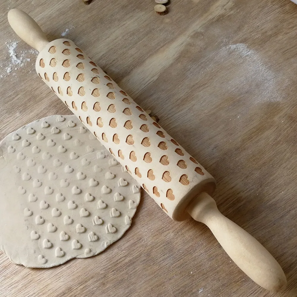 35x4 5 см деревянная ручная Скалка Love Heart Rolling Pin резьба рельефная палочки для