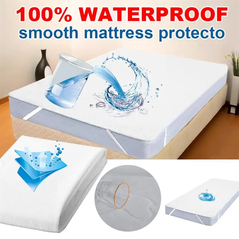 

Bed Cover Solid Waterproof Mattress Protector with Elastic Band Washable Breathable Bed Mattress Cover for Bedroom