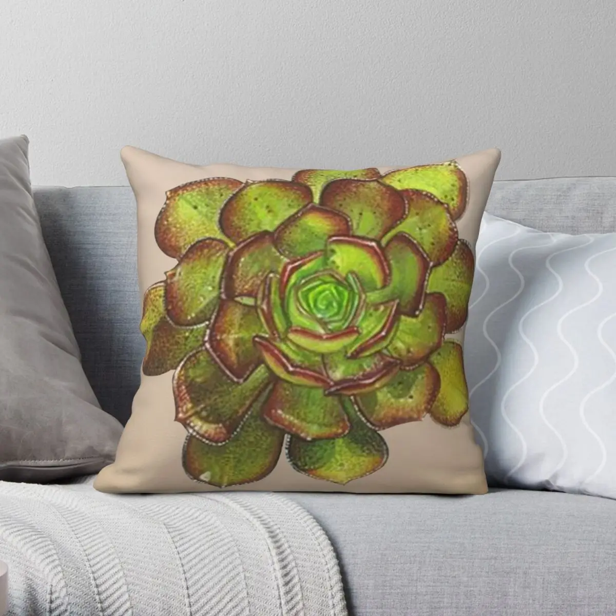 

Зеленая и красная подушка с суккулентами, чехол из полиэстера и льна с бархатным узором, Декоративная Подушка на молнии, чехол размером 45x45