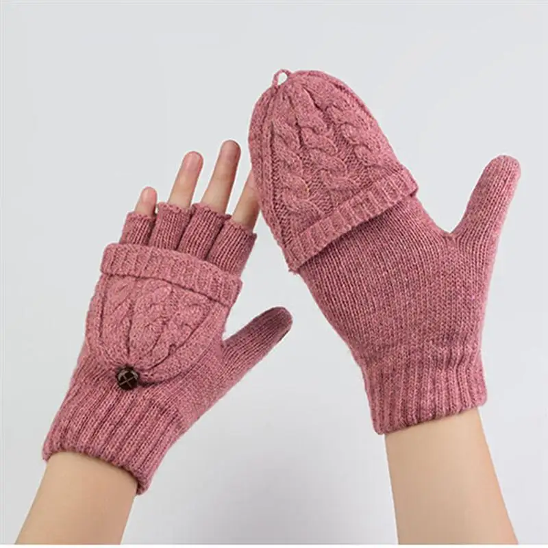 Women Winter Warm gloves Wool Knitted Convertible Fingerless Gloves With Mitten Cover (Grey) | Аксессуары для одежды