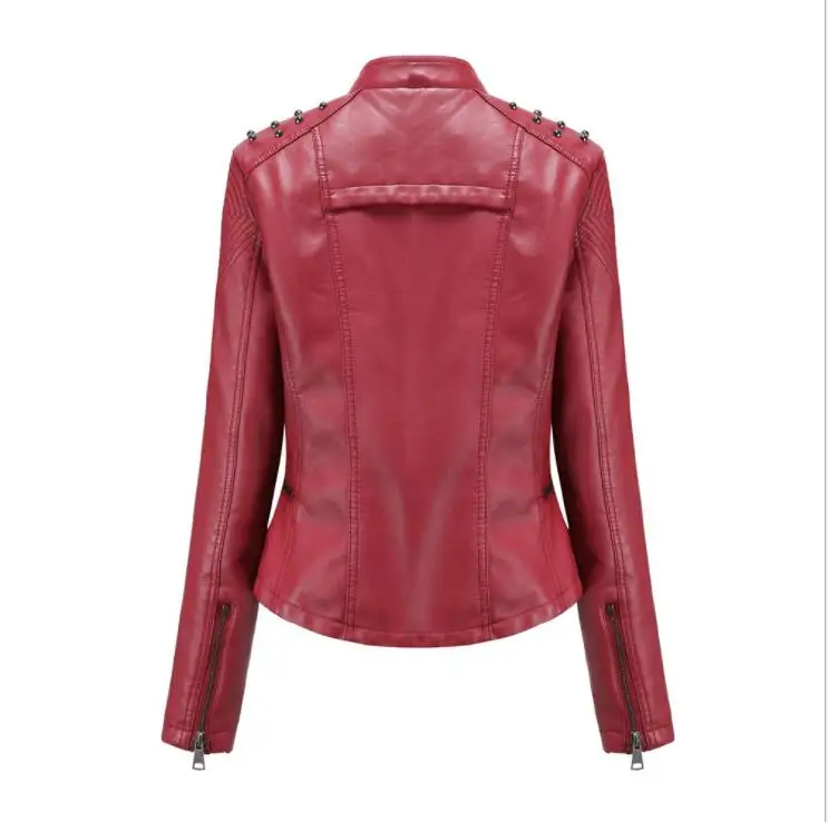 6 Colors Special Women Lapel Rivet Leather Jacket Women's leather jacket Slim Overcoat Eurocode PU Leather Coat