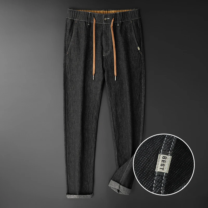 

TFETTERS Brand New Arrival Fashion Baggy Jeans Men 2021 Autumn Loose Thick Harem Denim Pants Solid Color Elastic Waist Men Jeans