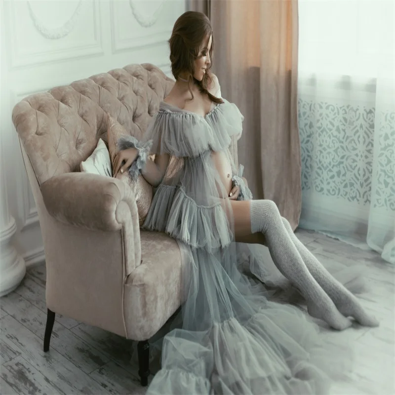 Серое Ночное платье для беременных одежда сна невесты халаты с Боковым Разрезом