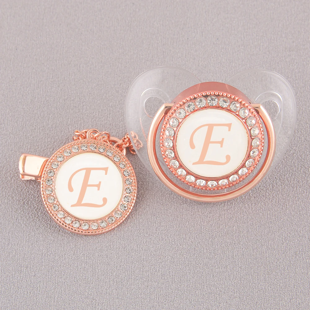 Прозрачная Детская Соска-пустышка розового и золотого цвета с зажимом 26 именем