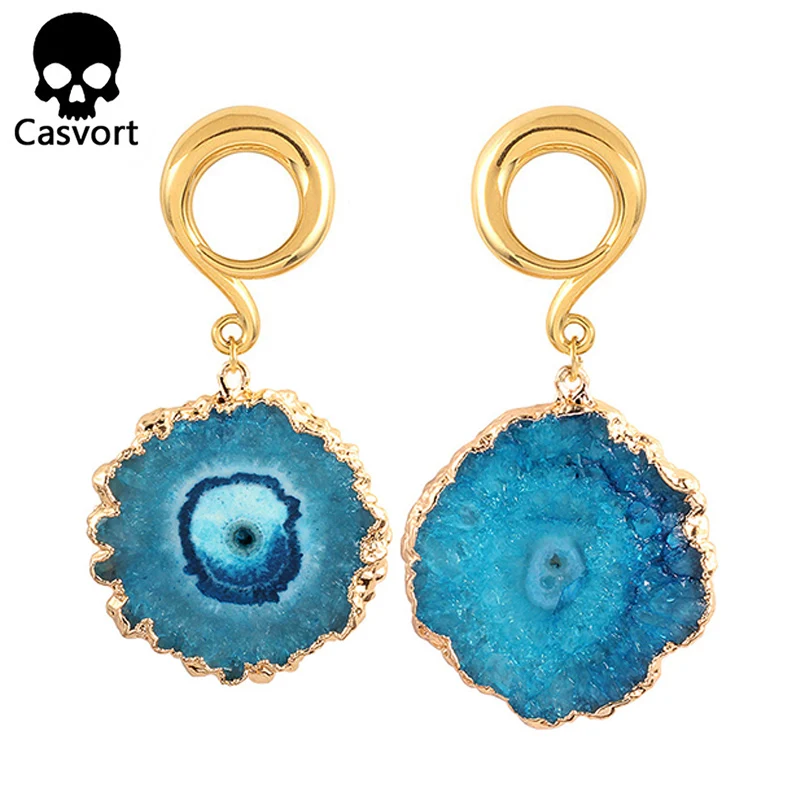 Casvort 2 шт. нерегулярные с драгоценными кристаллами висячие беруши ушные туннели из нержавеющей стали золотые ушные весы с крючком пирсинг измерительные приборы