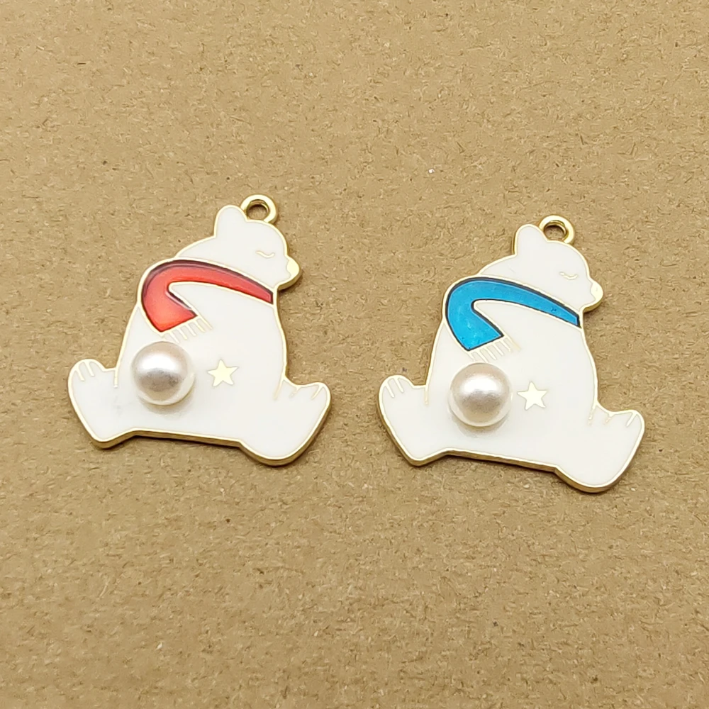 

10pcs 24x27mm cartoon bear enamel charm for jewelry making cute earring pendant bracelet necklace charms diy design charms