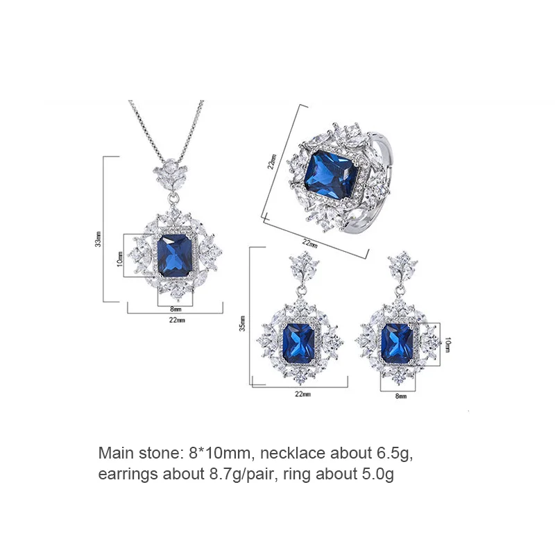 

Tanzanite Sapphire Jewelry Sets 925 Silver Necklace Earring Adjustable Ring For Women Wedding Evening Dress Girl 2021 Trend Gift