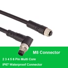 Водонепроницаемый разъем датчика M8 3 4 5 6 8 Pin PURPVC 2 м 5 м кабель для сварки прямойугловой авиационный штекер розетка