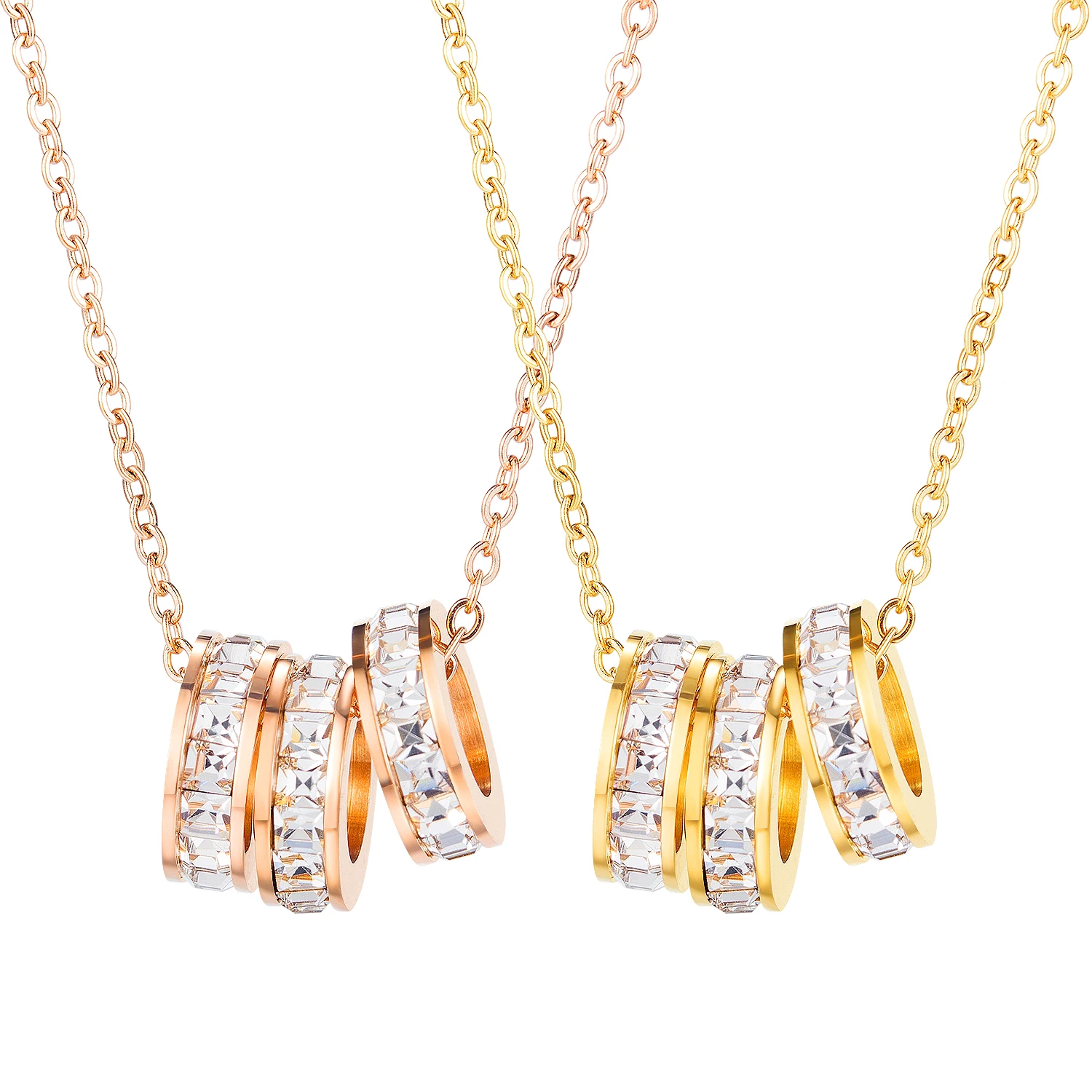 Женская цепочка ожерелье из розового золота/золота простая круглая кристальная