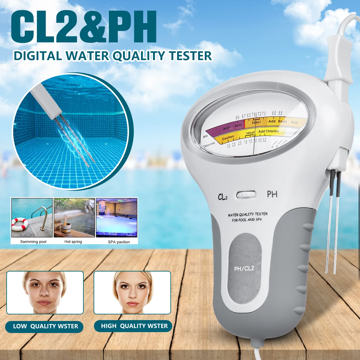 

1 шт. тестер CL2 2 в 1 качество воды PH & хлор PC-101 уровень портативный цифровой рН-метр бассейн спа аналитические инструменты Скидка 40%