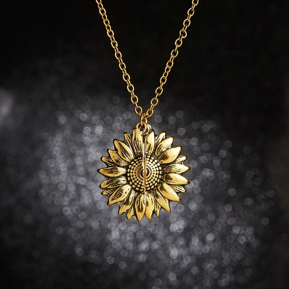 

You Are My Sunshine Flower Necklace For Women Open Locket Sunflower Pendant Necklace