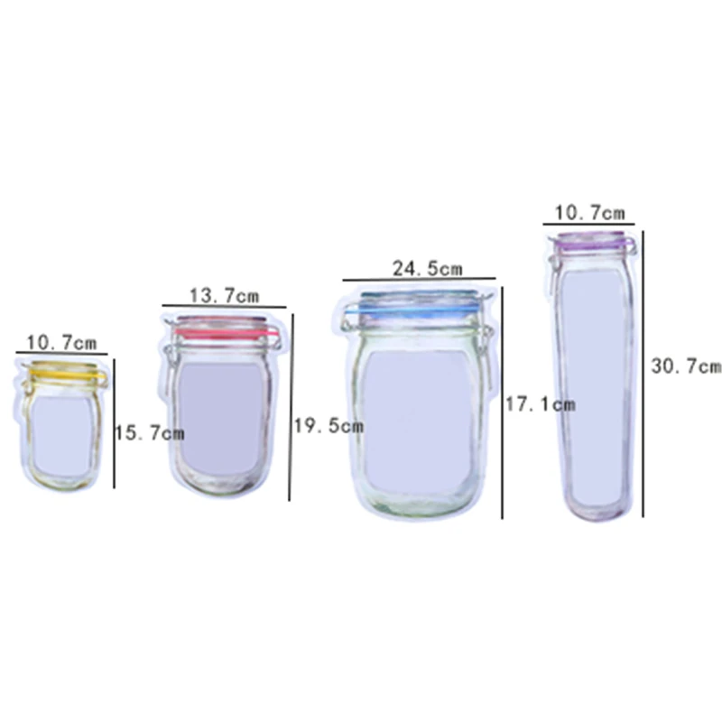 

Reusable Jar Shape Zipper Bag Plastic Bags Zip Lock Leakproof Food Saver Storage Bag Freezer Biscuit Snack Sandwich Ziplock Bags