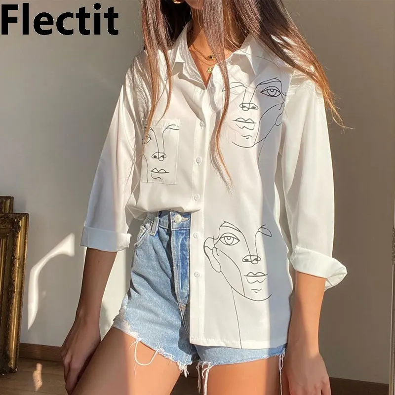 Flectit Рубашка свободного кроя Для женщин с длинным рукавом воротником-стойкой со