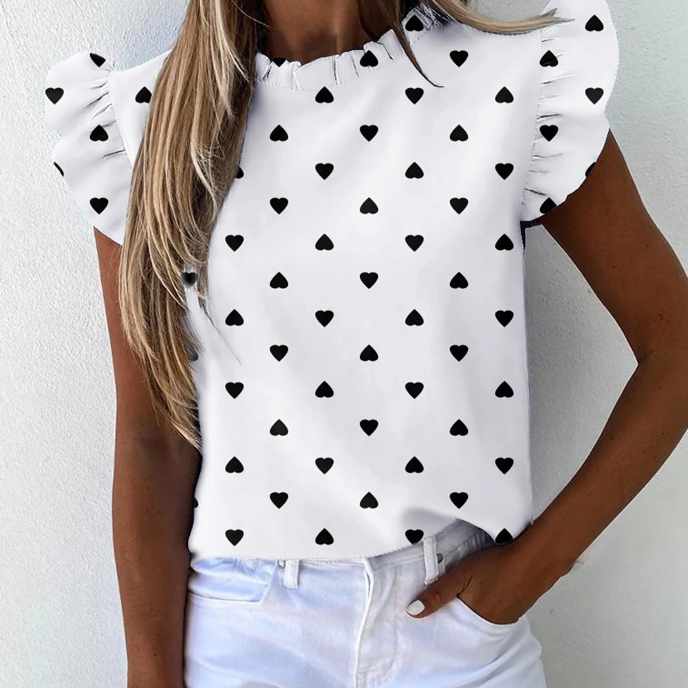 

Daisy Pineapple Print Ruffle Blouse Shirts Office Lady 2020 Summer Short Sleeve Slim Blouses women Sexy Tops