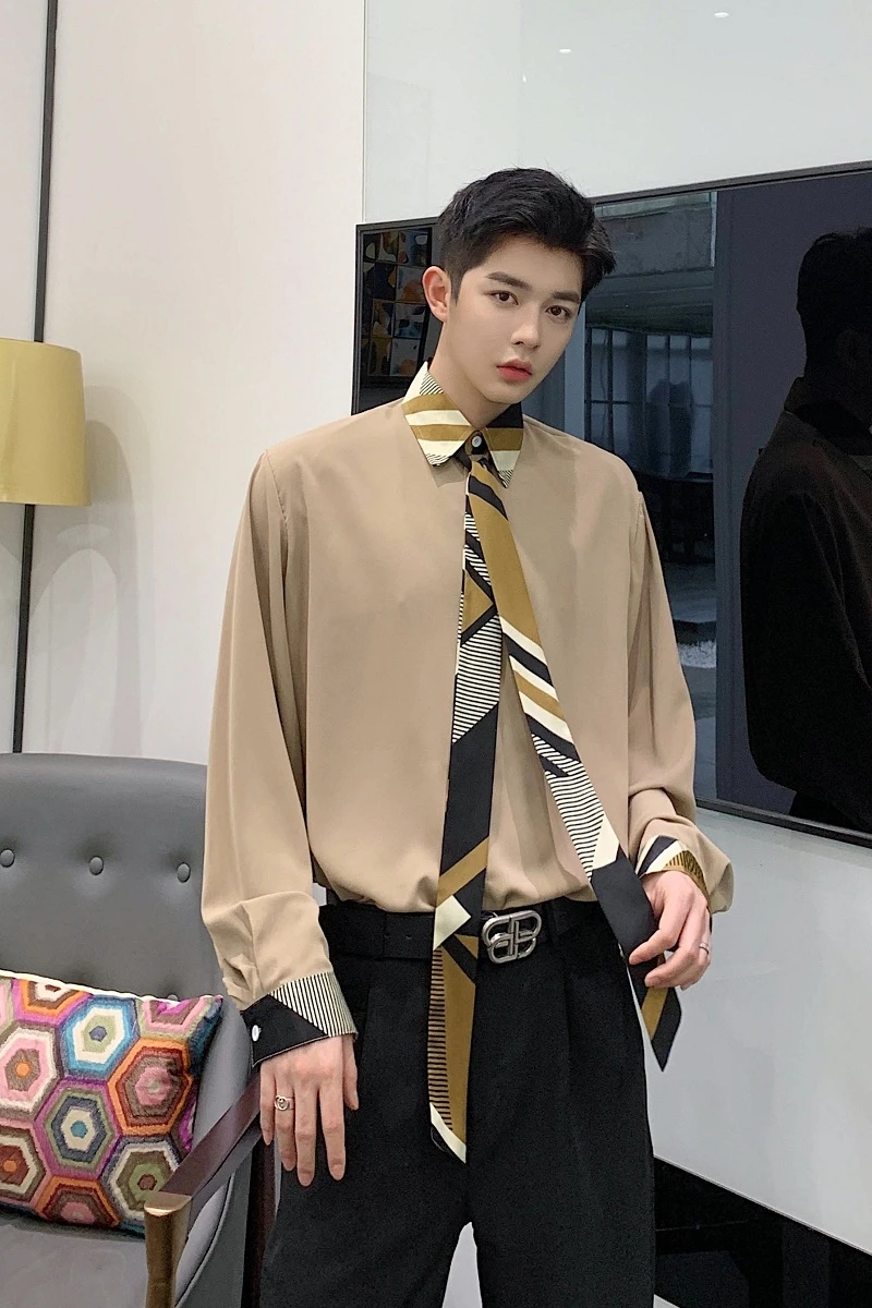 

2020 Spring And Autumn New Original Splicing Collar Bandwidth Loose Long Sleeve Shirt Fashion Casual Top Jacket Black / White